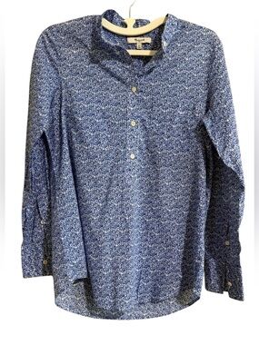 Madewell Blue Floral Print Pop-over Top